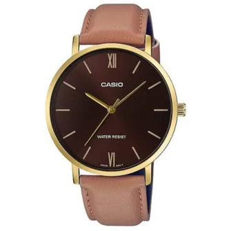 Casio Analog Brown Dial Leather Band Watch for Men - MTP-VT01GL-5BUDF