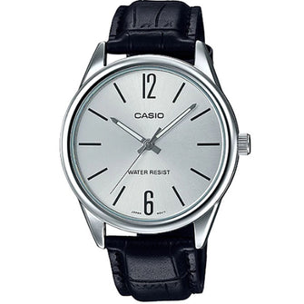 Casio Men's Black Leather Dress Watch Silver Dial - MTP-V005L-7BUDF